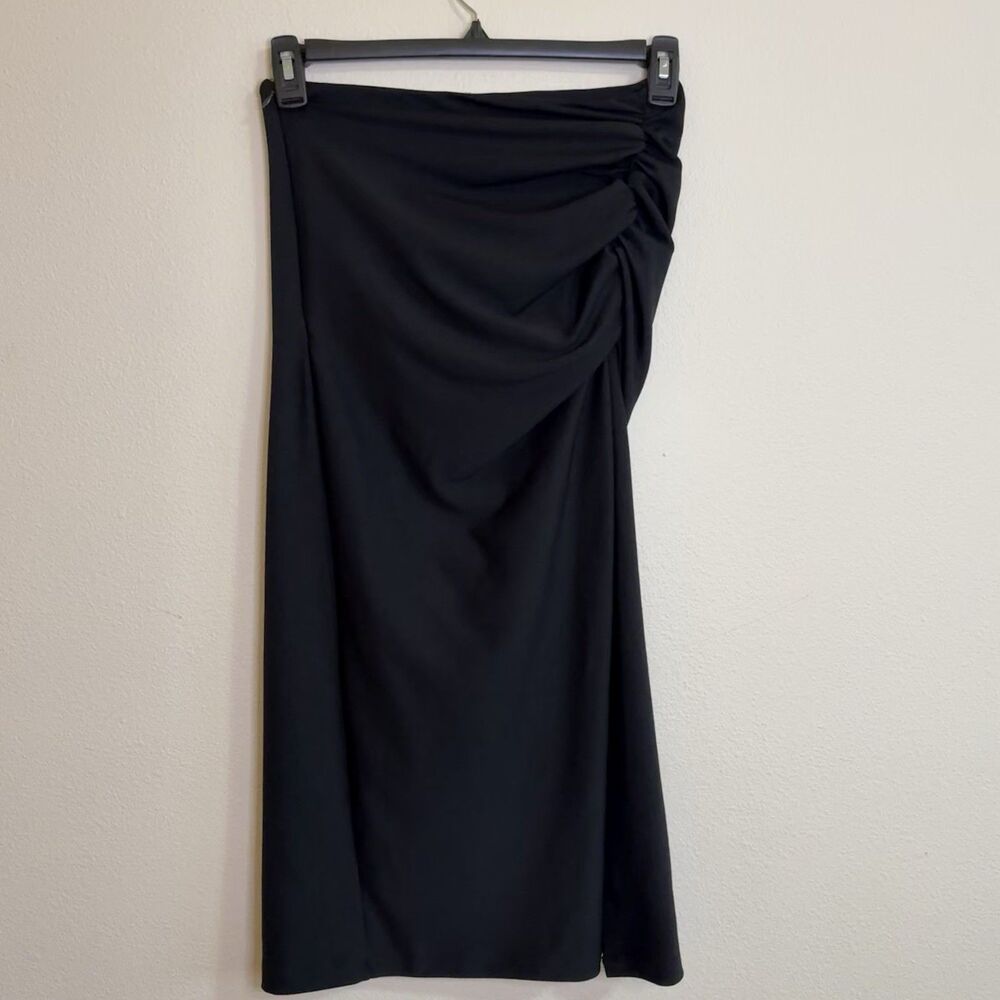 Anthropologie Black Maxi Skirt Ruched Side Slit Hem S